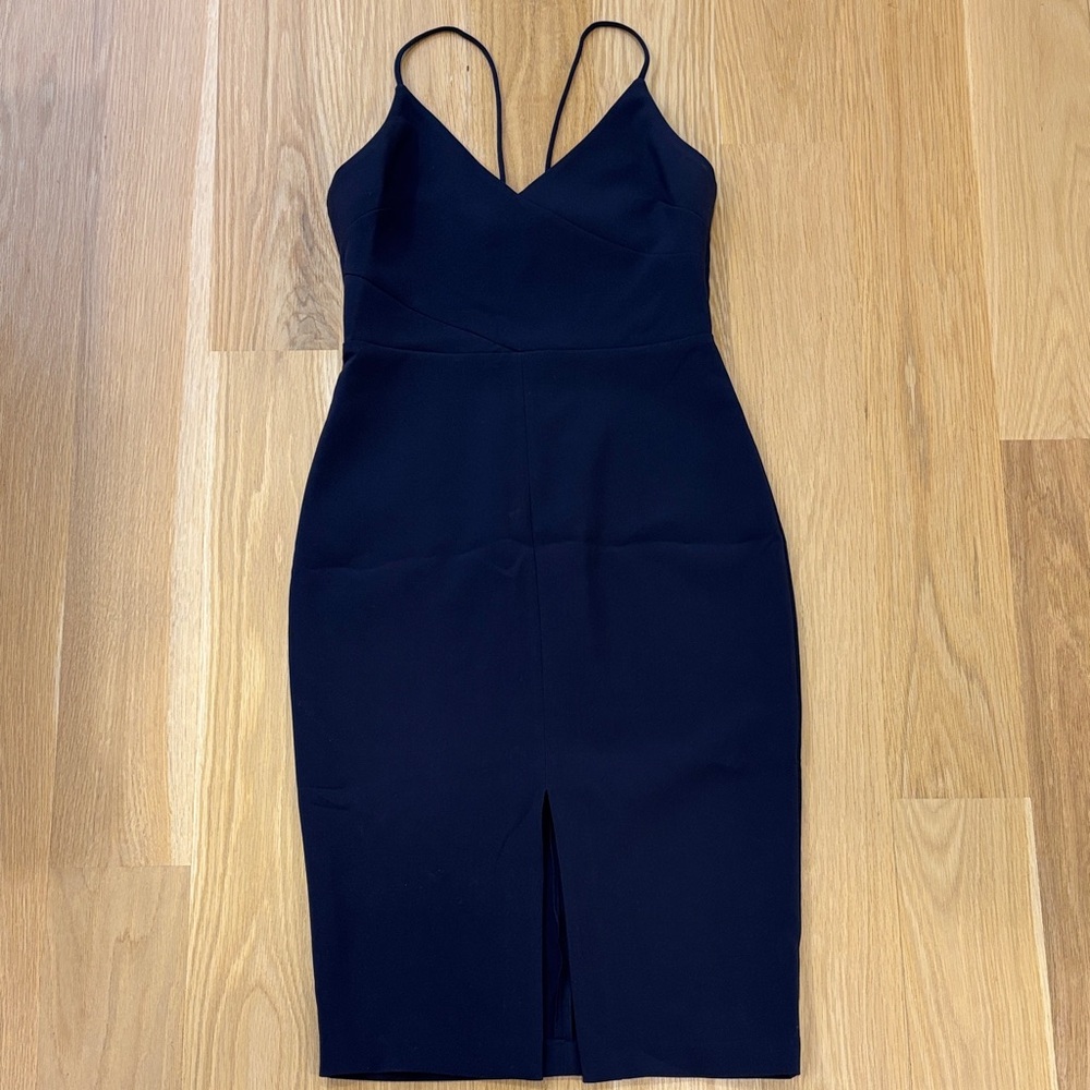 Likely Midnight Blue Midi Dress with Spaghetti Straps